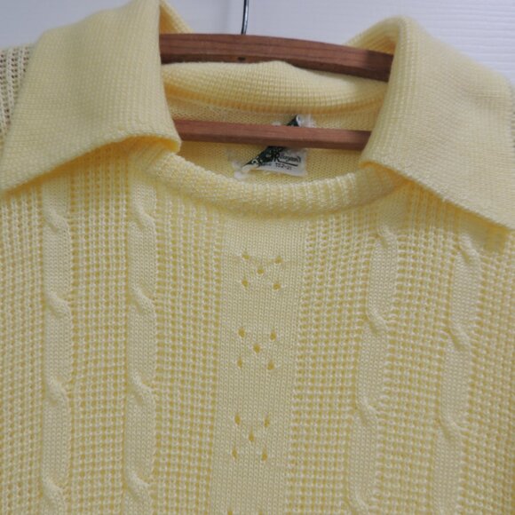 Vintage 70's Sears Junior Bazaar Pullover Sweater Cables Yellow Small - Picture 2 of 5
